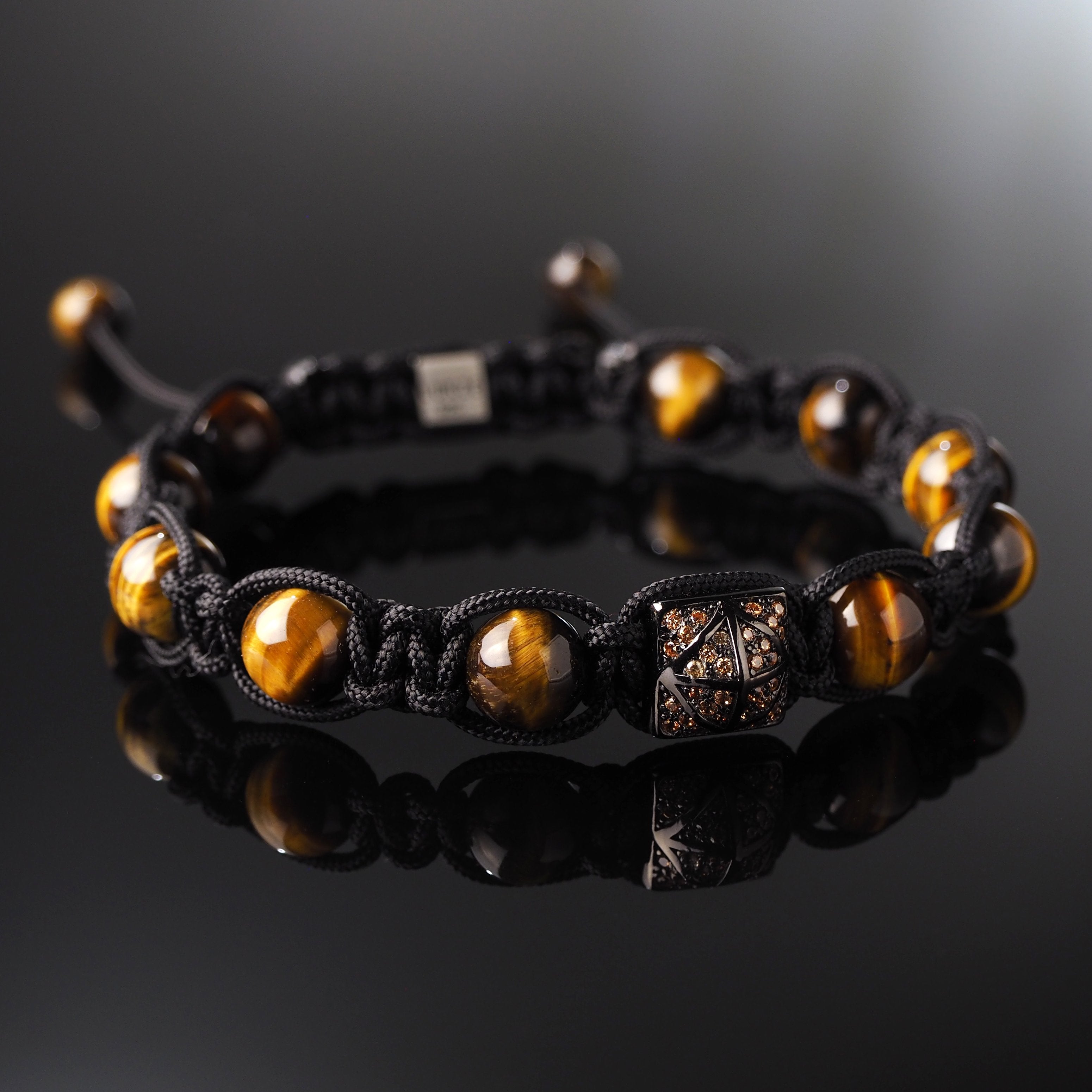 Champagne CZ Diamond + Yellow Tiger's Eye Shamballa Bracelet - Premium Mens Bead Bracelet - Lukze
