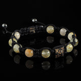 Golden Rutilated Quartz + Diamond Shamballa Bracelet - Premium Mens Bead Bracelet - Lukze