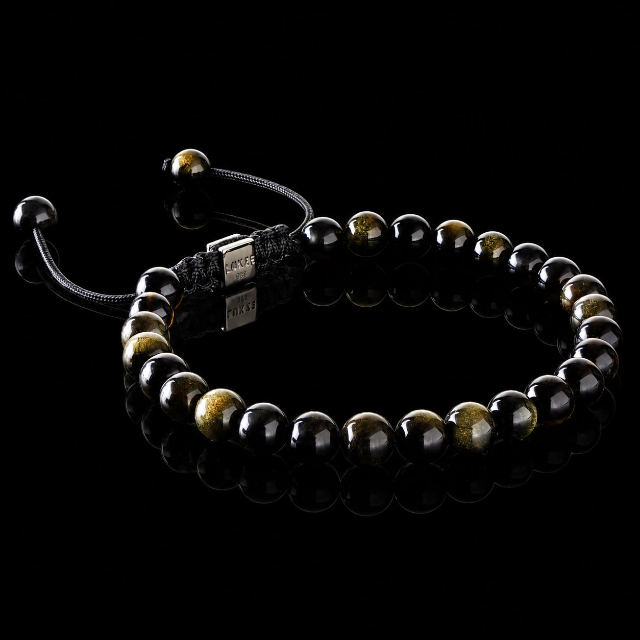 Armband mit goldenem Obsidian im Makramee-Stil