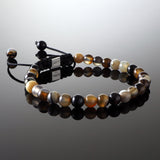 Brown Striped Agate Macramé Bracelet - Premium Mens Bead Bracelet - Lukze