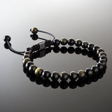 Golden Obsidian Macramé Bracelet - Premium Mens Bead Bracelet - Lukze