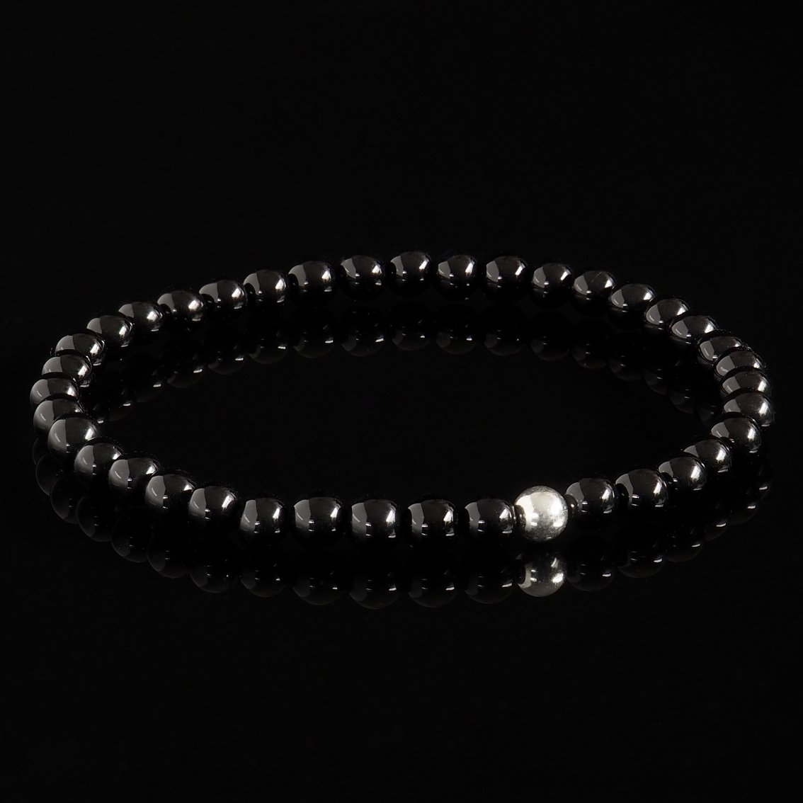 Black Onyx + 925 Sterling Silver Bracelet - Premium Mens Bead Bracelet - Lukze