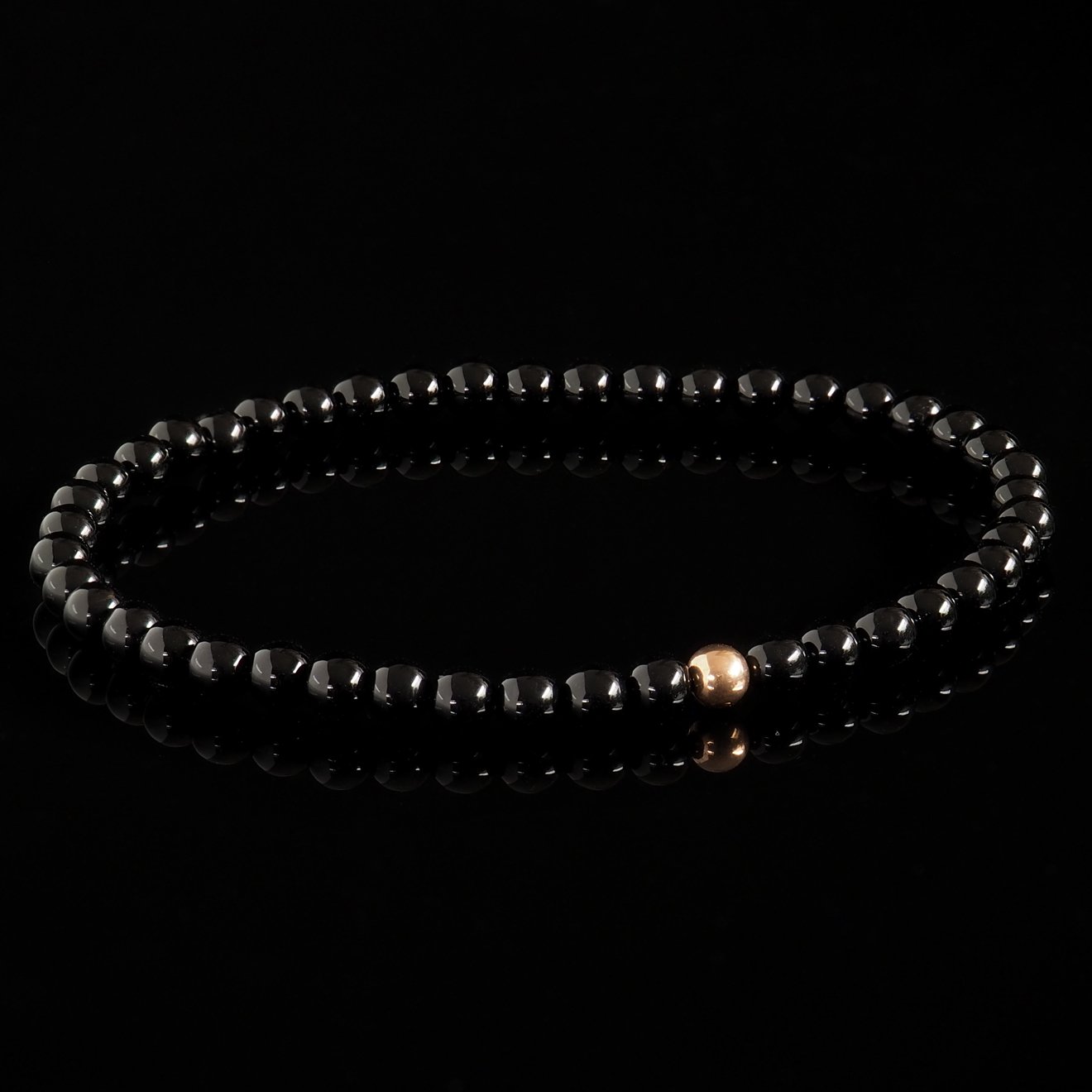 Onyx + Rose Gold Bracelet - Premium Mens Bead Bracelet - Lukze
