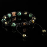 African Turquoise, Pyrite + Diamond Shamballa Bracelet - Premium Mens Bead Bracelet - Lukze