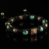 African Turquoise, Pyrite + Diamond Shamballa Bracelet - Premium Mens Bead Bracelet - Lukze
