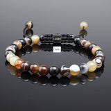 Brown Striped Agate Macramé Bracelet - Premium Mens Bead Bracelet - Lukze